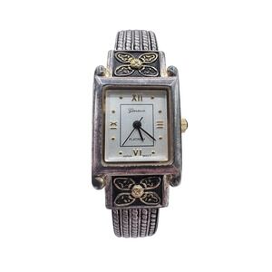 Geneva Platinum Cuff Bracelet Watch Vintage Silver Tone Bangle Japan Movt